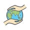 Hand holding the globe hand drawn doodle icon. Ecology care and eco friendly concept.