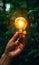 Hand holding glowing light bulb, concept for new ideas, innovation and inspiration