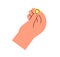 Hand holding gold coin. Fingers with money icon. Finance, savings concept. Abstract change, cash. Financial bonus