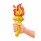 Hand holding Golden Torch with Fire Flame, symbol for Sport Competition in cartoon illustration vector isolated in white backgroun