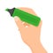 Hand holding a green highlighter pen isolated