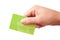 Hand holding green plastic card
