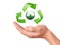 Hand holding green Recycling symbol