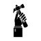 Hand holding hammer tool construction pictogram