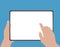 Hand holding. hand touching blank screen of tablet Isolated vector flat icon illustration.