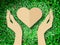 Hand holding heart love the nature symbol Grass background