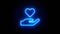 Hand Holding Heart neon sign appear in center and disappear after some time. Loop animation of blue neon symbol