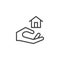 Hand holding home line icon