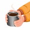 Hand holding hot chocolate or coffee in stainless steel mug, hot drink for stay warm in cold weather or camping activity. concept