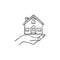 Hand holding house hand drawn outline doodle icon.