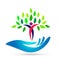 Hand holding human tree health care wellness medical logo icon on white background