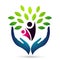 Hand holding human tree health care wellness medical logo icon on white background