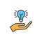 Hand holding idea bulb filled outline icon