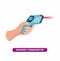 Hand holding Infrared Thermometer, heat temperature detection to people from infection corona virus in cartoon flat illustration v