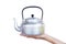 Hand holding Kettle pot isolated on white background with clipping path.