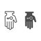 Hand holding key line and solid icon. Business solution, lock access item in palm symbol, outline style pictogram on