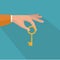 Hand holding key. Success flat icon. Buying and selling house