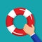 Hand holding a lifebuoy. A symbol of help or support for survival. vector illustration