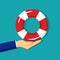 Hand holding a lifebuoy. A symbol of help or support for survival. vector illustration