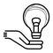 Hand holding light bulb. Smart idea icon