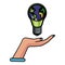 Hand holding light bulb world symbol