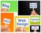 Hand holding Little Signs with Web Design Text