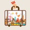Hand holding luggage, travel around the world