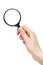 Hand holding magnifying glass