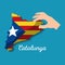 Hand holding map of catalonia independent nationalist flag