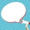 Hand Holding Megaphone Voice Device With Speech Balloon Presenting Fresh And Important News Messages. Bullhorn Drawing