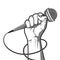 Hand holding a microphone in a fist. vector illustration in black and white style