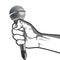 Hand holding a microphone in a fist. vector illustration in black and white style