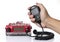 Hand holding Microphone Red mobile radio transciever