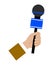 Hand holding a microphone vector illustration. Correspondent interviews with special equipment