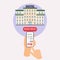 Hand holding mobile smart phone with application to search hotel. Find hotel on city map. Flat design style modern vector