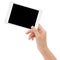 Hand holding mock-ups digital tablet on white background