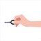 Hand holding modern key to unlock door car, home, rent, buy. Cartoon stye flat vector icon for apps and websites