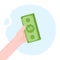 Hand holding money banknotes flat vector illustration. Payment