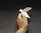 Hand holding paper dove. Origami concept