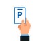 Hand holding parking access card icon