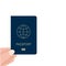 Hand holding passport in hand for check. travel document in hand. passport for travel and tourism. personal identification. custom