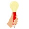 A hand is holding a pencil with a light bulb. The concept of a creative idea.