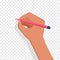 Hand holding pencil ready to write, isolated on transparent backfround. Vector