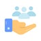 Hand holding persons showing concept vector of client servicing, flat icon of customer care
