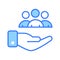 Hand holding persons showing concept vector of client servicing, flat icon of customer care