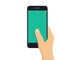 Hand holding phone - flat design illustration