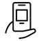 Hand holding phone icon outline vector. Hold cellphone