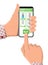 Hand holding phone with internet pharmacy app