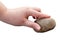 Hand Holding A Pieces of Pebble Rock on White