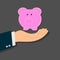 Hand holding piggy bank, financial,vector icon